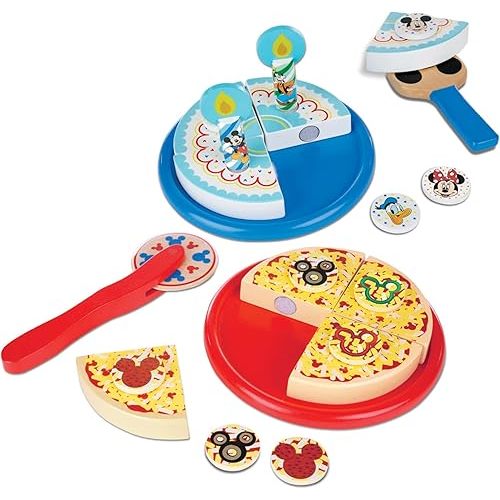 Melissa & Doug Mickey Mouse Wooden Pizza and Birthday Cake Set (32 pcs) - Play Food