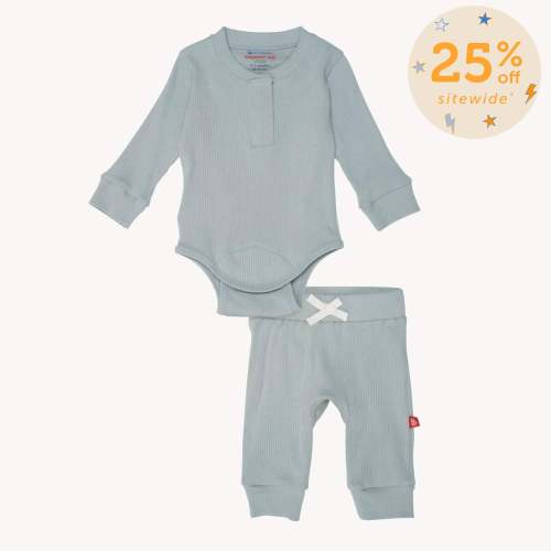 mist ribbed cotton magnetic long sleeve bodysuit + pant set – Magnetic Me