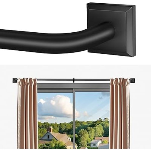 Black Curtain Rods for Windows 28-48Inch Heavy Duty French Return Rod, Wrap Around Blackout Curtain Rods, Adjustable Room Darkening Drapery Rod for Bedroom, Living Room, Sliding Door & Outdoor Patio
