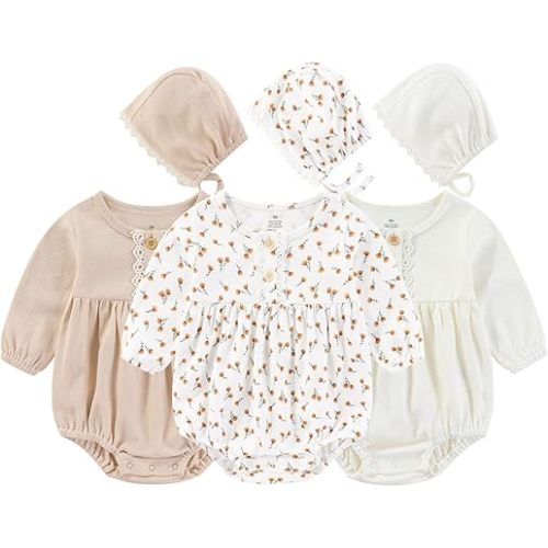 Baby Girl Outfit Cotton Bubble Romper Floral Dress Infant Girls Clothes 3-pack