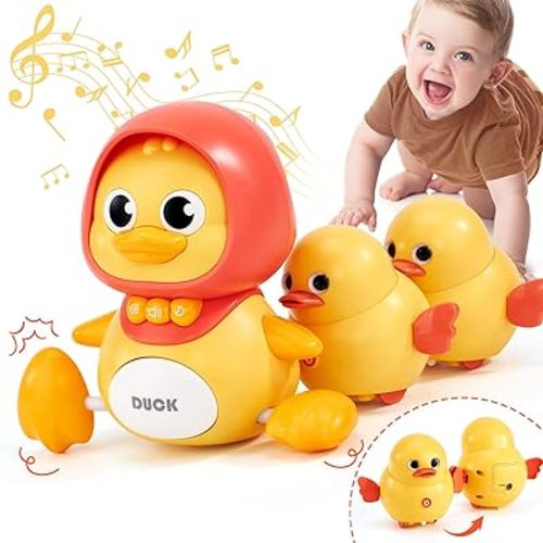hahaland Crawling Baby Toys - Musical Mother Duck and Ducklings Toy - Tummy Time Toys Baby Development Toys - Valentines Baby Girl Boy Shower Gifts