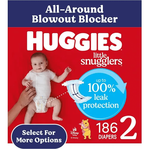 Huggies Size 2 Diapers, Little Snugglers Baby Diapers, Size 2 (12-18 lbs), 186 Count (3 Packs of 62), Packaging May Vary