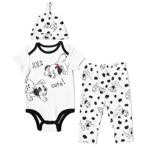 Disney 101 Dalmatians Patch Newborn Baby Boys Bodysuit Pants and Hat 3 Piece Outfit Set Newborn to Infant