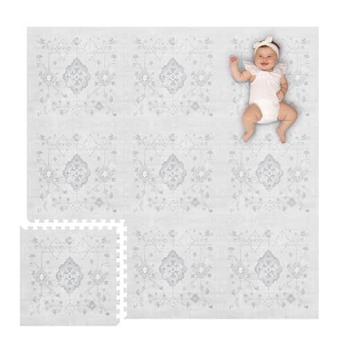 Lillefolk Baby Foam Play Mat - Baby Playmat | Tiles for Kids Interlocking Mat - Foam Baby Mat for Babies & Toddlers - Non Toxic Play Mat for Baby Tummy Time Mat (Large Size 6x6 ft (9 Tiles), Ash