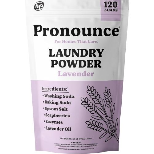 Pronounce Laundry Detergent Powder Alternative | Earth-Derived Ingredients, Eco-Friendly, Safer for Sensitive Skin, Eczema, and Babies. Stain + Smell Fighting. HE Safe (Lavender, 120 Loads).