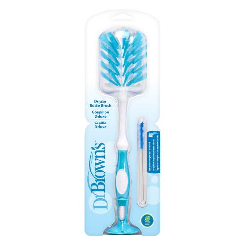 Dr. Brown's Deluxe Bottle Brush, Cleaning Brush for Baby Bottles, Nipples, Sippy Cups with Suction Cup Stand & Bonus Brush, BPA Free