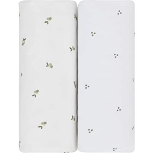 Ely's & Co. Patent Pending Waterproof Bassinet Sheet Set - 2 Pack Berry and Cluster Dot (Sage)