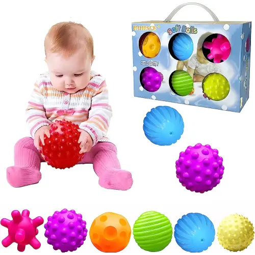 ROHSCE Baby Textured Multi Sensory Toys Massage Ball Gift Set BPA Free for Toddlers 1-3 Soft Balls Montessori Infant Baby Toys 6 to 12 Months 6 Pack