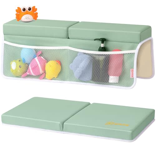 ACGROW Bath Kneeler and Elbow Rest Pad Set - Comfortable 1.5” Thick Baby Bath Kneeler Pads with Toys Organizer, Non-Slip Knee Arm Support Bathtub Mat, Quick-Drying Kneeling Pad for Baby Bath Time