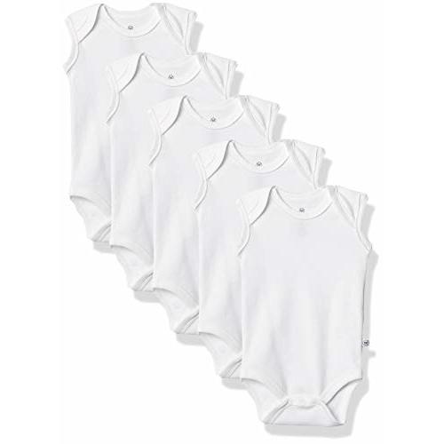 HonestBaby Baby Organic Cotton Sleeveless Bodysuit Multi-Pack, 5-Pack Bright White, Newborn