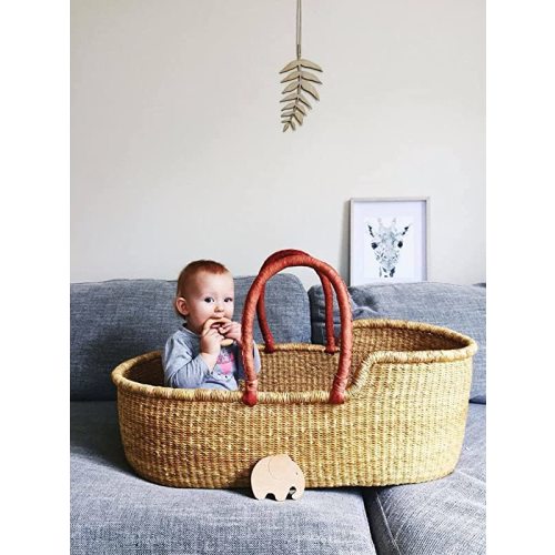 Baby Moses Basket, Size 12x18x30 in, Bolga Woven baby bed, Newborn baby gift, modern baby bed, African Bed (A)