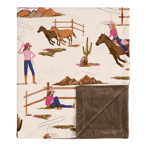 Sweet Jojo Designs Western Cowgirl Girl Soft Baby Blanket Receiving Security Stroller Swaddle Toddler Newborn Infant Kids Travel Warm Minky Wild West Vintage Country Animal Southwest Brown Pink Blue