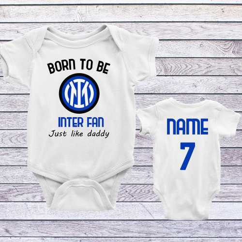 Custom Born To Be Inter Fan Baby Bodysuit, Personalized Name and Number Inter Jersey, Just Like Daddy Bodysuit, Custom Baby Shower Gif