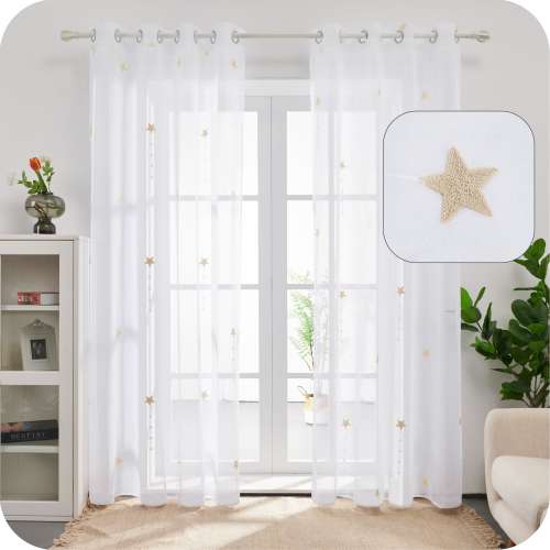 Deconovo Embroidered Sheer Curtains 2 Panels Light Filtering