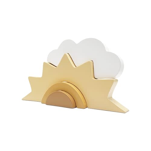 Wooden Cloud and Sun Rainbow Decoration, Boho Baby Nursery Decor, Woodland Nursery Decor, Kids Baby Room Decor for Nursery Children Baby Kids Boys Girls Bedroom Decor Shelf
