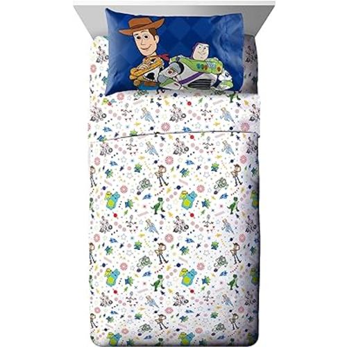 Jay Franco Disney Toy Story Buzz & Woody Full Sheet Set - 4 Piece Set Super Soft and Cozy Kid’s Bedding - Fade Resistant Microfiber Sheets (Official Disney Product)