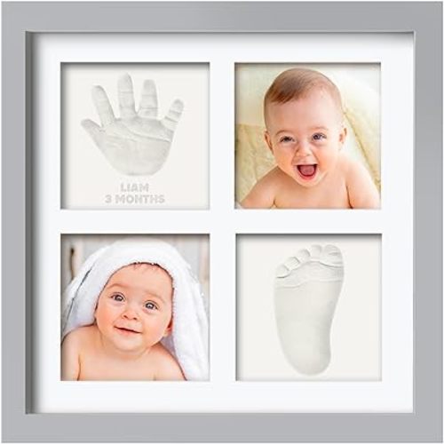 Baby Hand and Footprint Kit - Baby Footprint Kit, Clay Handprint Keepsake Frame, Nursery Picture Frame For Newborns, Personalized New Mom Gifts for Showers & Registry (Cloud Gray)