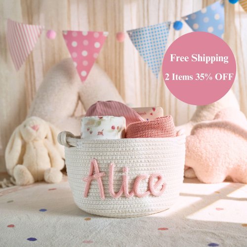 Personalized Handmade Basket • Baby Gift • Baby Shower Gift • Baby Basket • I-Cord Knitting Craft • Toy Organizer