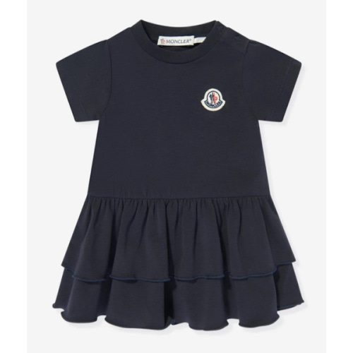 Moncler Enfant Baby Girls Logo Ruffle Dress in Navy | Childsplay Clothing