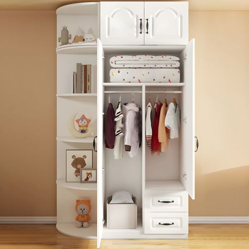 Wooden Kids Armoire with Shelves, Drawers, Doors, and Clothing Rod - Functional and Stylish - White 47"L x 16"W x 87"H Armoire & Side Cabinet & Top Cabinet