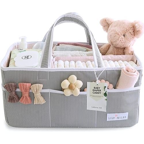 Lily Miles Baby Diaper Caddy Organizer - Girl Nursery Storage Basket Bin - Baby Item - Baby Organizers and Storage - Pink Blush, Large