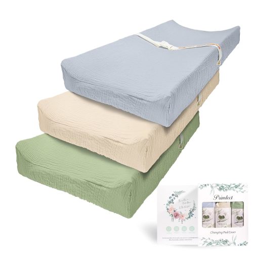Beavtaens Muslin Changing Pad Cover, Solid Color, 100% Cotton, Washable, 3-Pack, for 0-2 Years Infant Boys Girls (Blue)