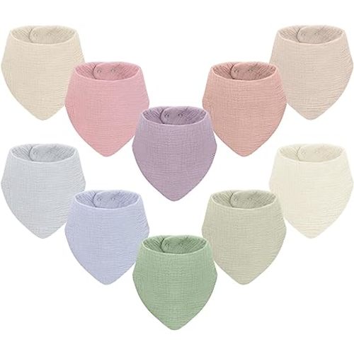 NLUS Muslin Baby Bibs for Teething and Drooling 100% Cotton Baby Bandana Drool Bibs for Baby Boys Girls, Solid Colors