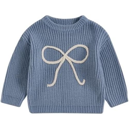 Baby Girl Knit Sweater Cute Bow Chunky Knitted Pullover Sweatshirt Toddler Girls Fall Winter Clothes
