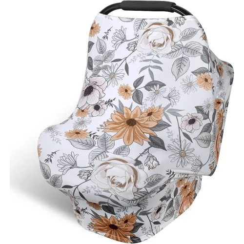 Rquite All-in-1 Car Seat Cover Baby, Carseat Covers for Girl Boy, Stretchy Soft Infant Car Seat Cover, Multi-use Baby Carrier Cover, Car Seat Canopy, Stroller Sun Shade, Nursing Breastfeeding Cover
