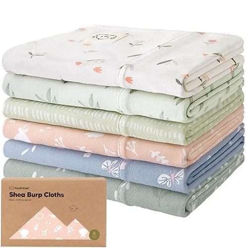 Organic Burp Cloths Baby Boy, Girl - 6-Pack Large 100% Cotton Burping Cloths for Babies, Spit Up Rags, Super Absorbent, Ultra Soft Newborn Rag, Gender Neutral, Machine Washable, Durable (Fleur)
