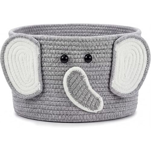 Zopeal Elephant Basket, 11.8"x6.7" Cotton Rope Storage Organizer, Gift Empty Baskets, Cute Animal Bin for Room, Nursery, Organizer Basket for Books, Diapers, and Gifts