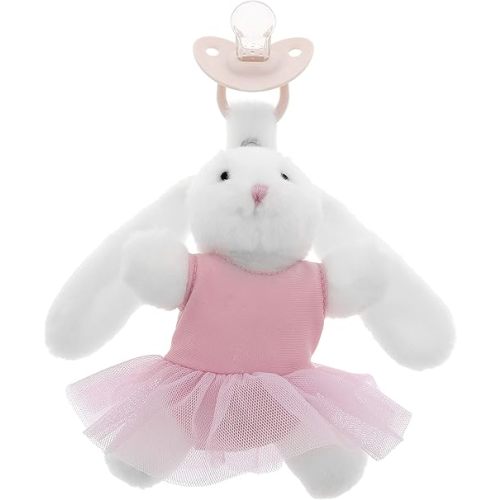 Trio - Soft Plush Pacifier Toy with Pacifier Outfit and Silicone Pacifier, Machine Washable, Lightweight (Pink Ballerina, Small)