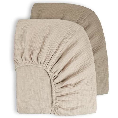 Bearmoss Muslin Crib Sheets 100% Cotton Baby Crib Sheets Fitted for Standard Crib Mattress & Toddler Bed Mattress 52"x28" Soft Breathable Crib Sheets Neutral for Boys Girls - 2 Pack (Oat Latte)