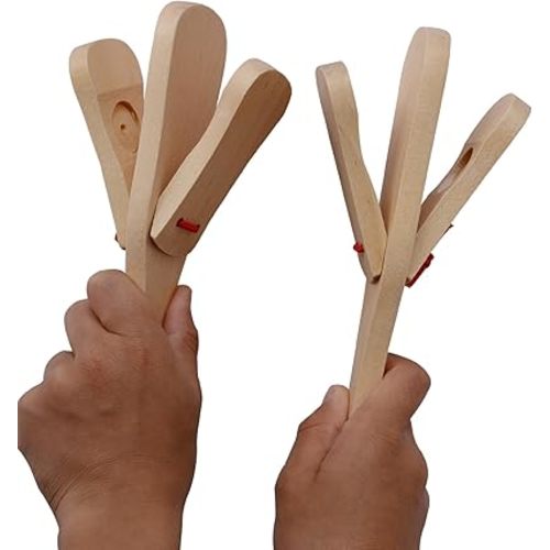 2 Pcs Professional Castanets, Single Set with Handle,Wooden Castanet Clapper Educational Musical Percussion 8 inch (Burlywood)