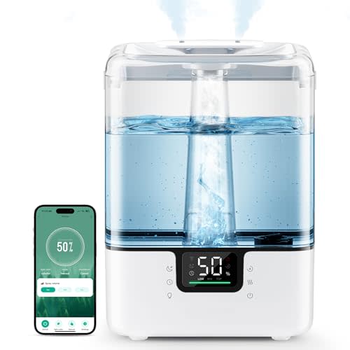 MERONTE Smart Humidifiers for Bedroom Home, 6L Cool Mist Top Fill Humidifier Large Room with Essential Oil Diffuser, Touch/APP/Voice Control, NightLight Humidifiers for Nursery & Plants (White, 1Pack)