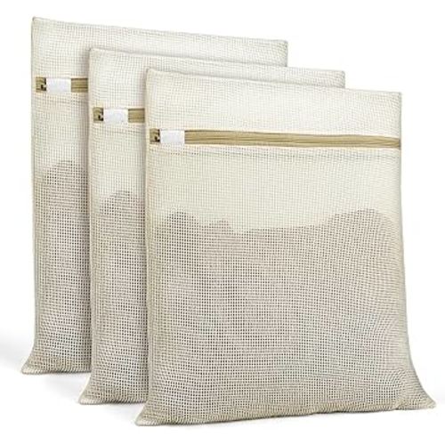 Natural Cotton Mesh Laundry Bags 12x16" 3-Pack,Gentle Wash for Lingerie, Baby Clothes & Travel Essentials