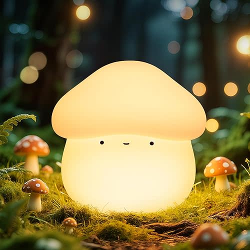 Mubarek Mushroom Lamp, Timer Mushroom Night Light for Kids, Dimmable & Easy Control Cute Lamp, Squishy Silicone Nightlight, Rechargeable Night Light for Baby Nursery, Cute Gifts Kawaii Decor