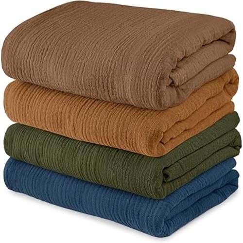 Muslin Swaddle Blankets for Baby Girls and Boys, 4 Pack Breathable and Skin-Friendly Newborn Receiving Blanket, 100% Cotton Swaddle Wrap, Essentials Infant Shower Items, Toddler Gift (Elegant Colors)