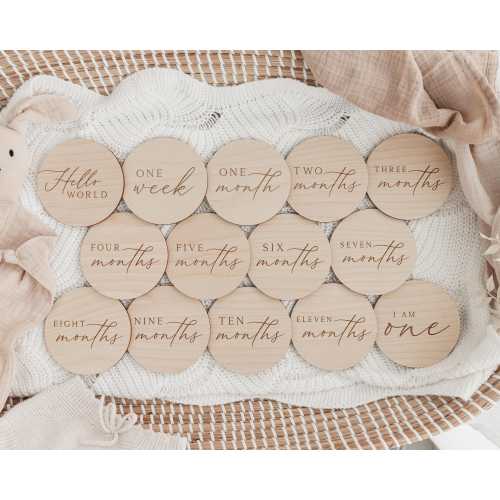 Baby Milestone Disc Set | Hello World Milestone Cards | Newborn Gift | Baby Shower Gift | Baby Social Media Photo Props | Monthly Milestones
