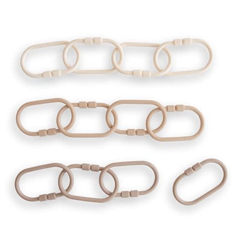 mushie Baby Chain Link Rings Toy 12-Count | Multiuse Car Seat Stroller Connecting Toy (Natural, Shifting Sand, Kahki)