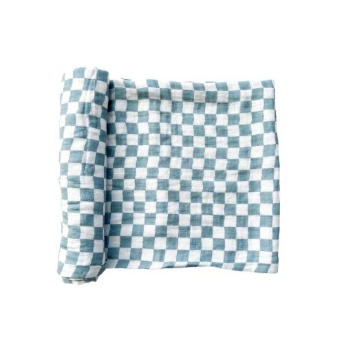 Blue Checkered Bamboo Muslin Swaddle Blanket, Checkered Blanket, Gender Neutral Swaddle, Newborn Swaddle, checkerboard swaddle