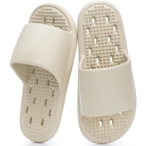 Shower Shoes with Drain Holes Massage Granules for Women Men Gym Shower Slippers Slides Quick Drying Bathroom Beach Sandals Lightweight Non-Slip