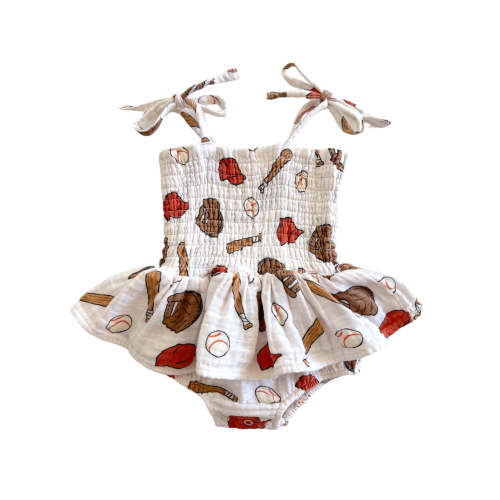 Muslin Smocked Bubble w/ Skirt, Baseball