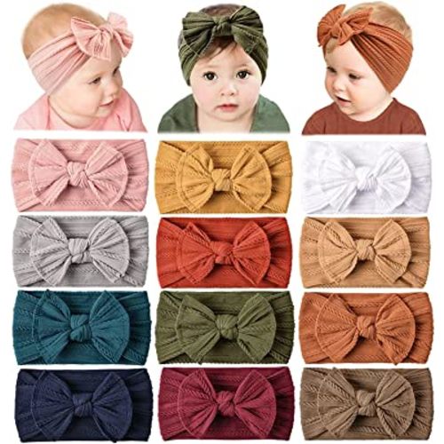Prohouse 12 Pack Baby Nylon Headbands Hairbands Hair Bow Elastics Handmade Hair Accessories for Baby Girls Newborn Infant Toddlers Kids(Terracotta)