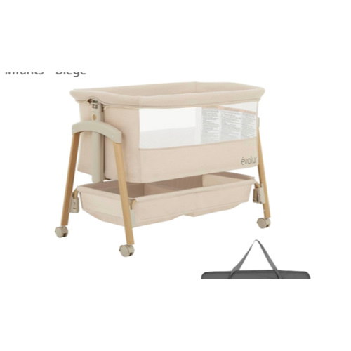 évolur Lullaby Portable Bassinet with Wheels, Adjustable Bedside Sleeper, Breathable Mesh Sides, Large Storage Basket, Easy Fold, and Travel Bag Included, Perfect for Newborns & Infants - Biege