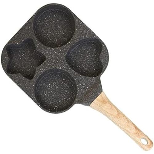 Non Stick Egg Frying Pans 4 Holes Shapes Egg Frying Pan Nonstick Star and Heart, with Anti-Scald Handle, for Cooking Eggs, Burger or Bacon, for Gas Stove and Induction Cookware (Black)