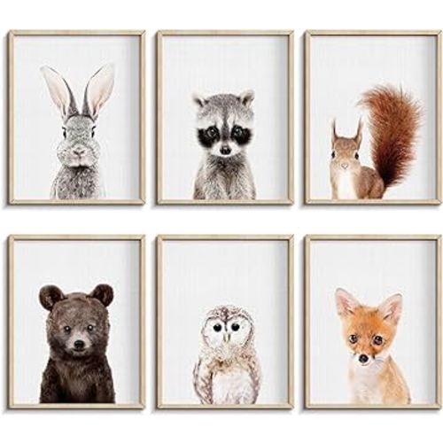 calmart Jungle Nursery Wall Art Decor, 6pcs Animal Prints, Safari Themed Bedroom Decorate