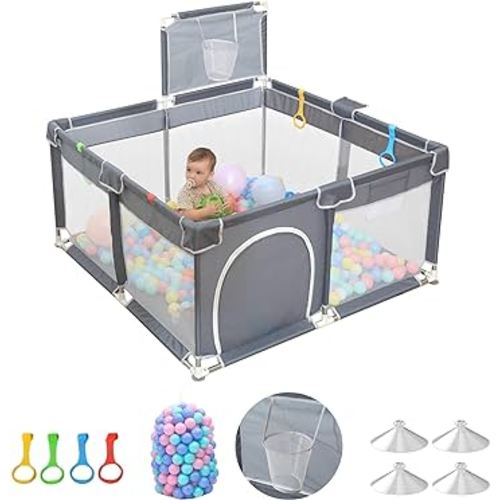 Baby Playpen,50"X50" Playpen for Babies and Toddlers,Baby Fence Play Area,Safety Indoor&Outdoor Play Pen with Ocean Balls