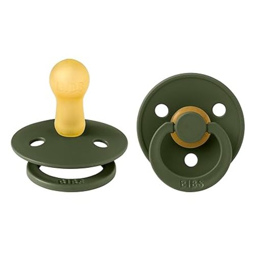 BIBS Pacifiers | Natural Rubber Baby Pacifier | Set of 2 BPA-Free Soothers | Made in Denmark | Hunter Green | Size 6-18 Months