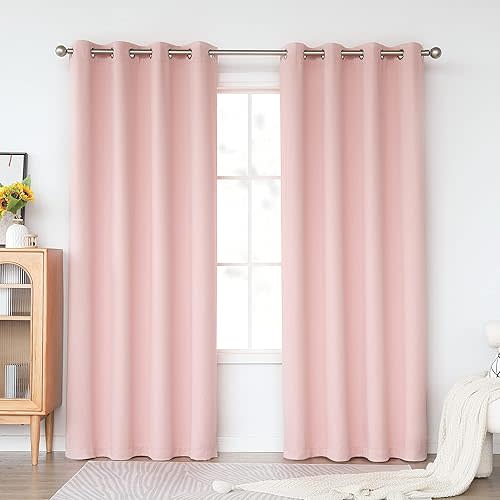 KEQIAOSUOCAI 84 Inch Length Baby Pink Curtains for Girls Kids Nursery Bedroom - Thermal Insulated Grommets Blackout Curtains Room Darkening Drapes, Pink, 1 Pair, 52 x 84 Inch